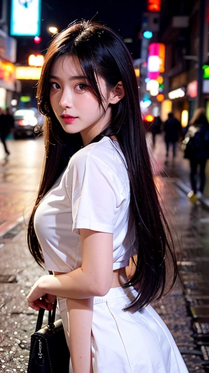 senora, posing seductively for the viewer, standing alone:1, ass pov, beautiful thick thighs,
red light district background, long hair, 3/4 body, without hot shorts with V-neck
