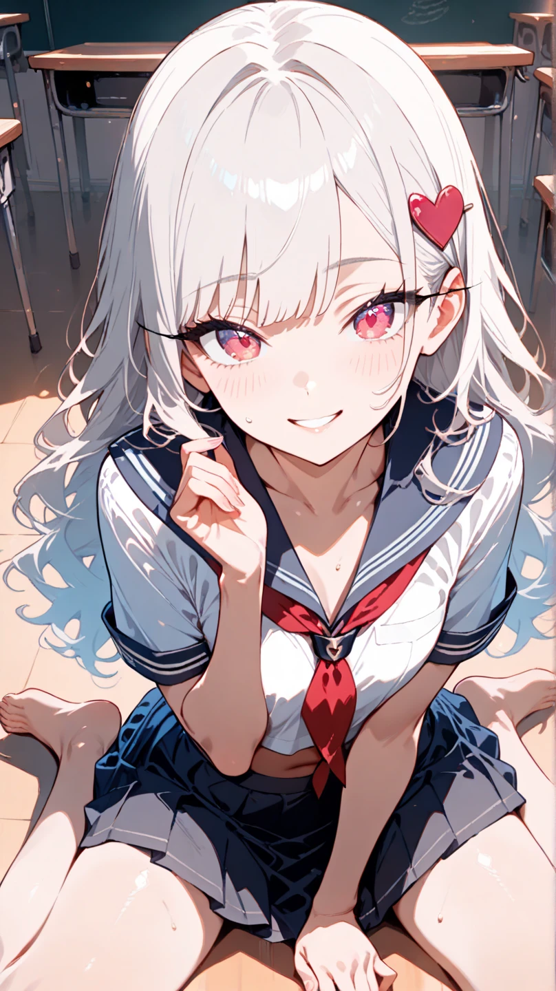 (muste piece), (best quality), very detailed eyes, expressive eyes, perfect face, very detailed face, highly detailed face, beautiful girl, 8K, beautiful girl, white background, delicate and beautiful face and eyes, dark intense shadow,
1 girl, vtuber style, cool girl, Nijisanji, Makaino Ririmu, streaked hair, low twintails, sailor bikini, string bikini, small chest, cropped shoulders, clavicle, wet body, one eye close winking, smile, body visible through clothes, chest visible through clothes, ass visible through thighs, (full body), barefoot, naked thighs, sitting, open legs wide,