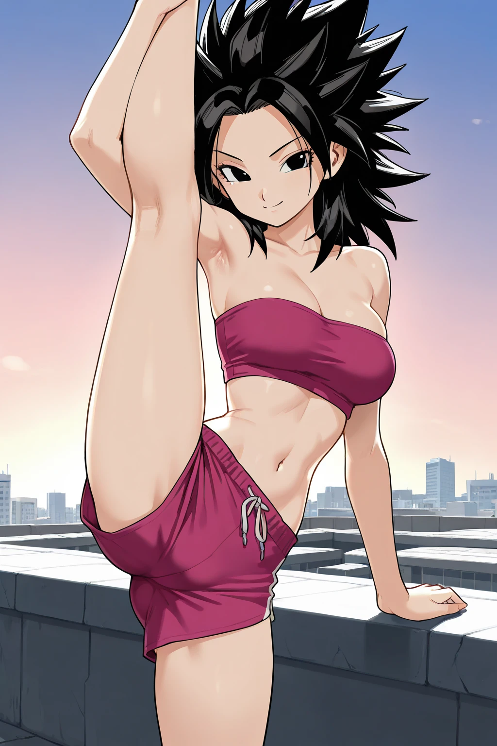 Ronnie Anne, hoodie, shorts, black eyes, ponytail, tanned skin, full body, curvy arms, defined legs, beautiful, pose, in the beach, long socks, curvilinear legs. one leg raised the other on the floor, stretching out a leg, two girls stretching and crossing legs between them