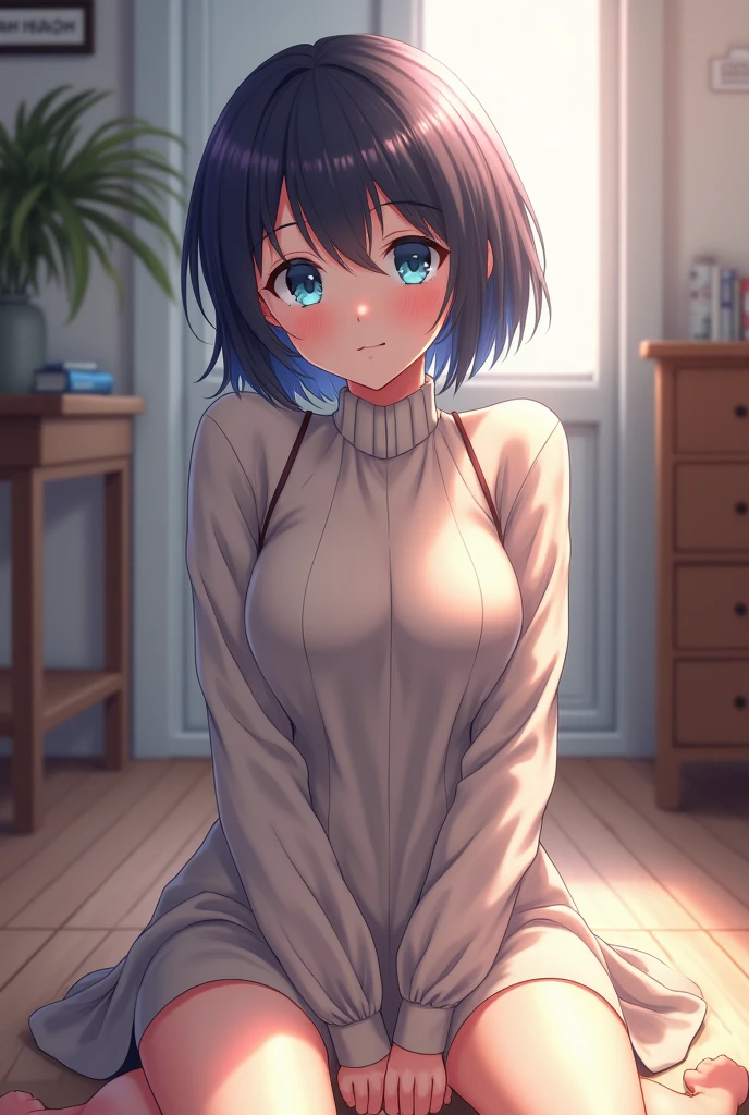 (masterpiece, best quality:1.3), 1 girl, 独奏, teenager,(top quality eyes:1.3),18 year old girl、Loungewear、one piece、bed、My Room、Normal size breasts、cowgirl position, back shot, masturbation, dildo