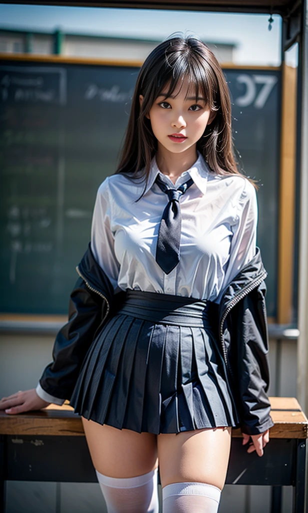 girl、Stylish、fashion、dress、Pleated skirt、Long Black Hair、Big Breasts、high school girl、ribbon