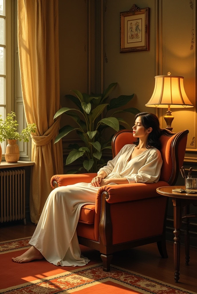 A lady alone in home
