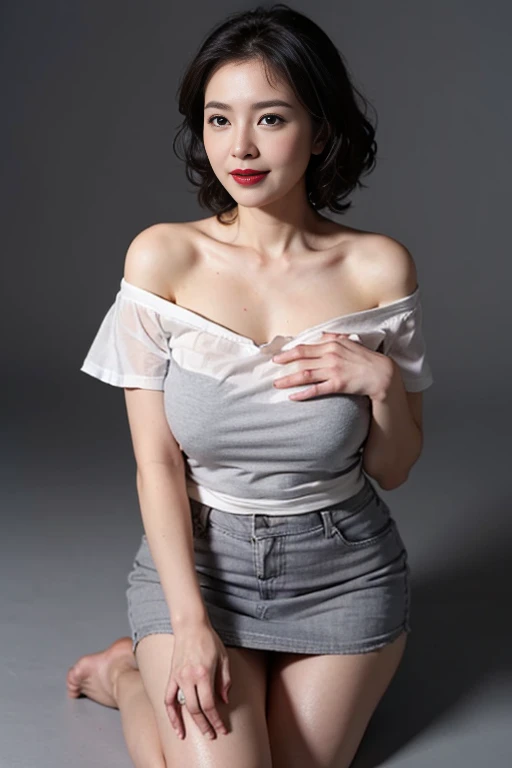 In a crowded train、((Full nudity))、((NSFW:1.7、realisitic))、1girl in, (Light brown hair), Look at viewers, Naughty look, Opening legs、Open your legs、Crotch main、After Cum Inside、arms back、large full breasts,Putting out the chest、A smile、Shorthair、Being creampied、I have been creampied inside mine、((After Cum Inside))、(((((Yawning)))))、My whole body is wet with sweat、Drooling from the mouth、Are crying、(((Inserted into the crotch)))、4k、highest quality)、(Realistic、Photorealistic)、uniform、One girl、Fluttering mini skirt、Big and ample breasts、Big cleavageが目立つ、Skirt fluttering in the wind、Underwear is exposed.、Sleeveless shirt、(((Lift up the hem of your skirt to reveal your underwear)))、White underwear、Pastel colored clothes、Photo shoot in a photo studio、Inorganic background、Big and ample breasts、Big cleavage、Shortcuts、Skirts of white color、((After creampie))、Leg spread、Looking from below、((Touching the crotch))、Wet Panties、、(((Gray background)))、Red lipstick、Blonde、
