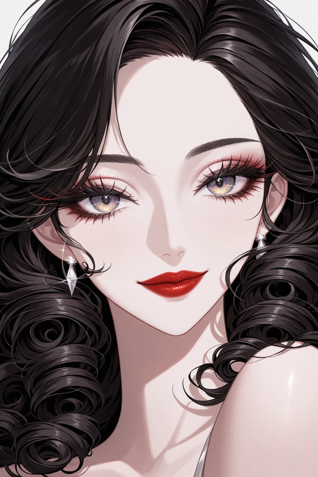 a beautiful attractive woman in body stocking suit, micro T-string , intricate chain jewelry suspenders, beautiful round breast, cleavage, chest press together ,medium long shot ,elegance pose, Intricate designs and patterns in the style of Alphonse Mucha ,Art Nouveau flowery background, black wavy hair,long earrings,red lipstick