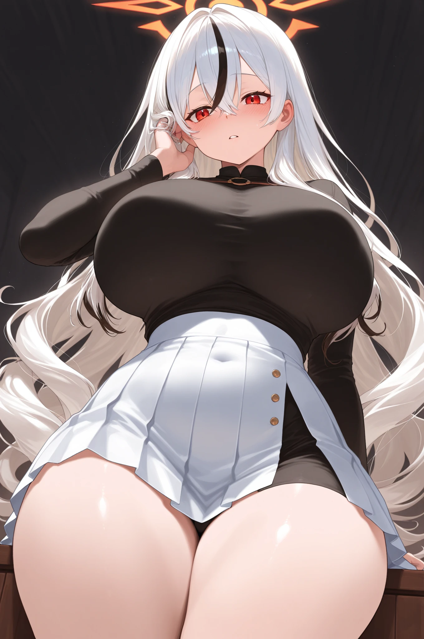 1 girl ,, detailed eyes, detailed face, wearing A sexy black bunny girl dress, large breast, white colour heir, wearing glasses, no underwear, focus on pussy , visible pussy, cum overflowing from her pussy , purfect face, small heir, embarrassed , cum in all over her body , cum dripping from her mouth , wearing black stockings , black lipstick , black mackup, standing