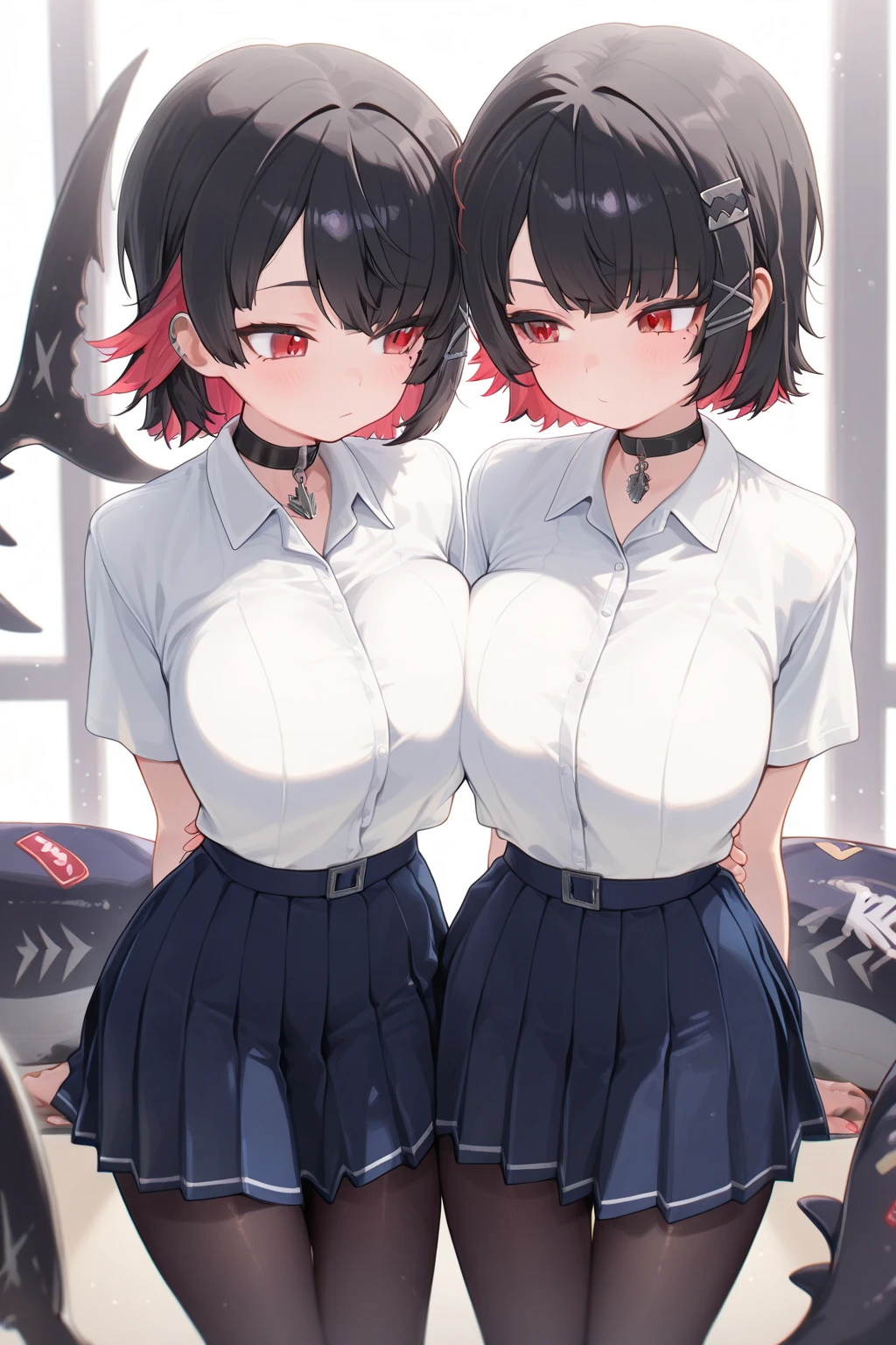 (Detailed Japanese school:1.2).(lean forward:1.4).(1 girl:1.4),(alone:1.2).(view viewer:1.4). NSFW.bob cut. (skinny:1.7). (slim legs:1.6).angelic smile.swimsuit.(black short skirt:1.3).classroom.(big breasts:1.3). black hair.(long legs:1.4).(center of screen:1.2).(Get closer to your audience:1.2).( breast grab grab:1.5).Outstanding style.