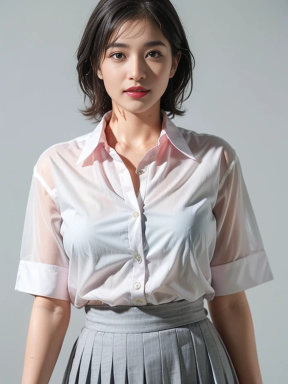 (One woman), short bob, 18 years old, Japanese, brown eyes, brown hair, slim figure, flat chest, high school girl, school summer uniform
Blake
Facial expression and background
Her whole body got wet from a sudden rain, and her blouse became transparent, giving a faint glimpse of her bra