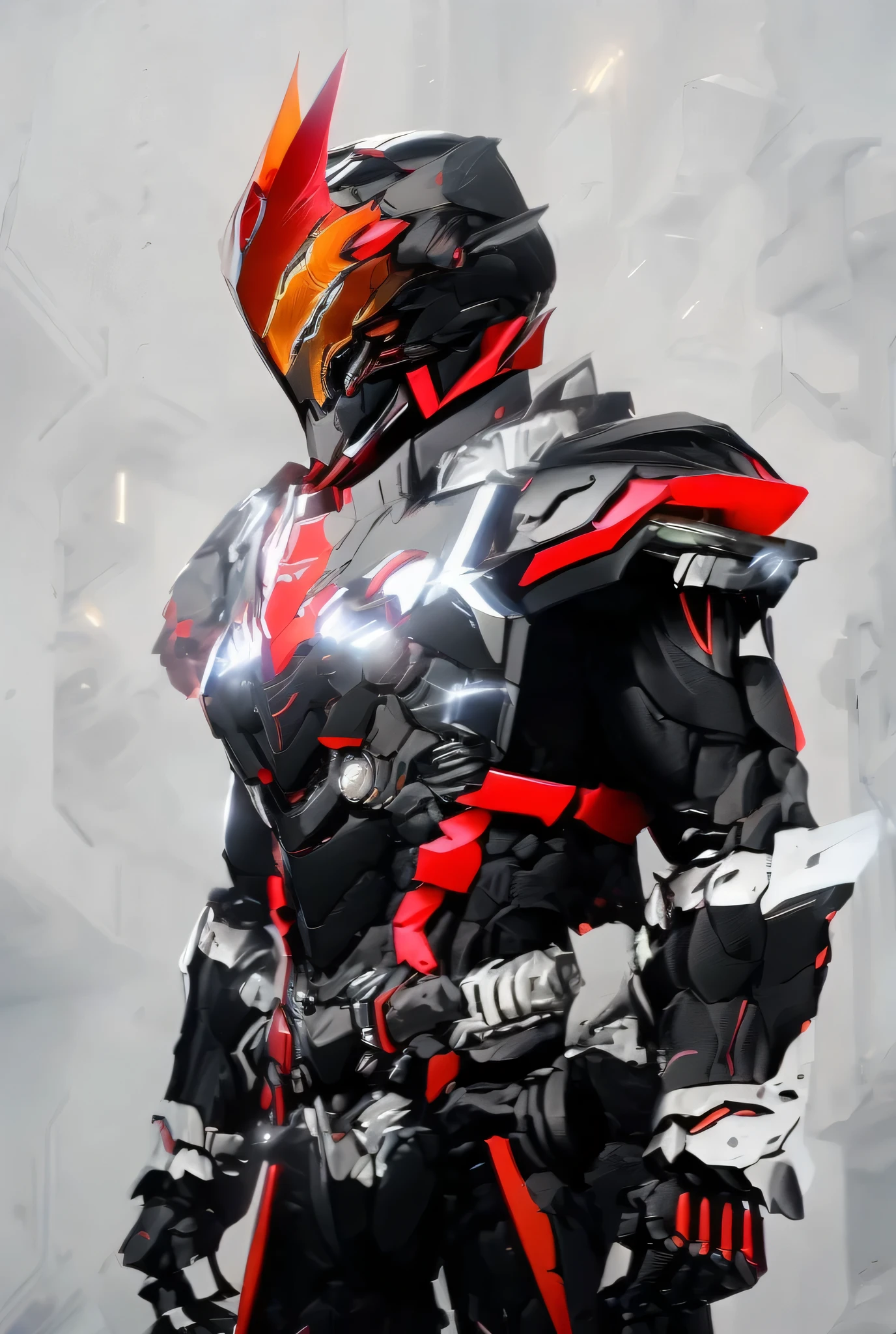 Close-up of a motorcycle mecha,has a red light, black and red armor, Futuristic Armor, black armor, Dark armor, black and red reflective armor, Corrupted Armor, , red armor, Demon Armor , Dark Futurism, complex assassin mech armor, angular metal armor, Simple design armored style , wearing Futuristic Armor, mech suit