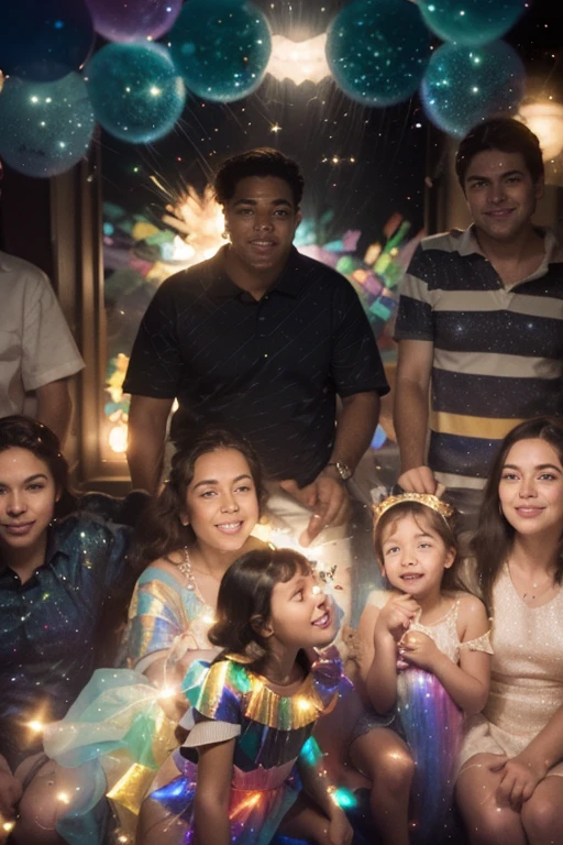 A joyful family celebration with a lively birthday atmosphere and colorful balloons.