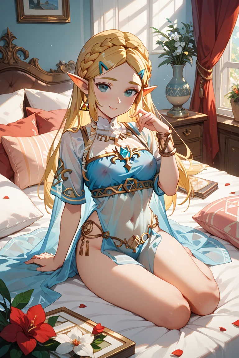 (obra maestra), (Mejor calidad),
cara detallada, 1 chica, solo,
zelda, pelo largo, Zelda acostada en una cama, muy sexy esperando para tener sexo, muy alegre, sonrisa hermosa