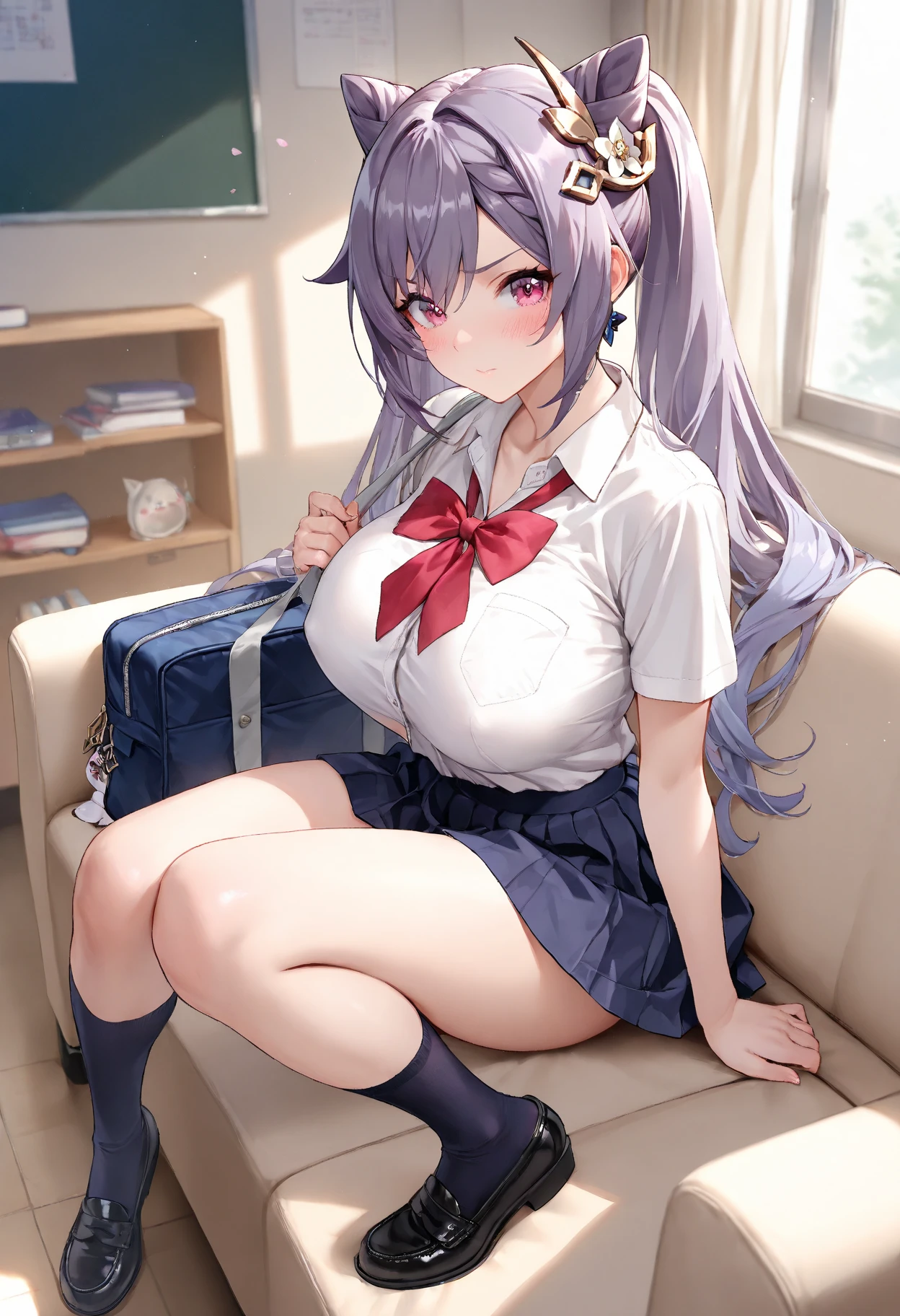 8K、masterpiece、Japanese、Woman wearing glasses、Neon（nod)、from the front、smile、Childish、Big Breasts、See-through underwear、night、Bedroom、Spread your legs and show、mini skirt