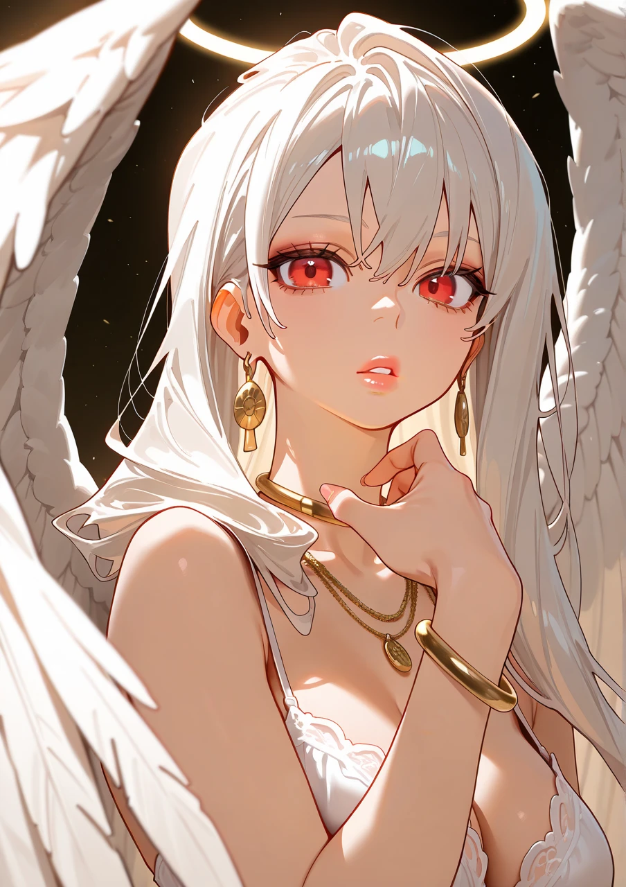 style by NTY, a woman, angel, red eye, deformed, despair, intricate details, <lora:PsychoMode:0.7>