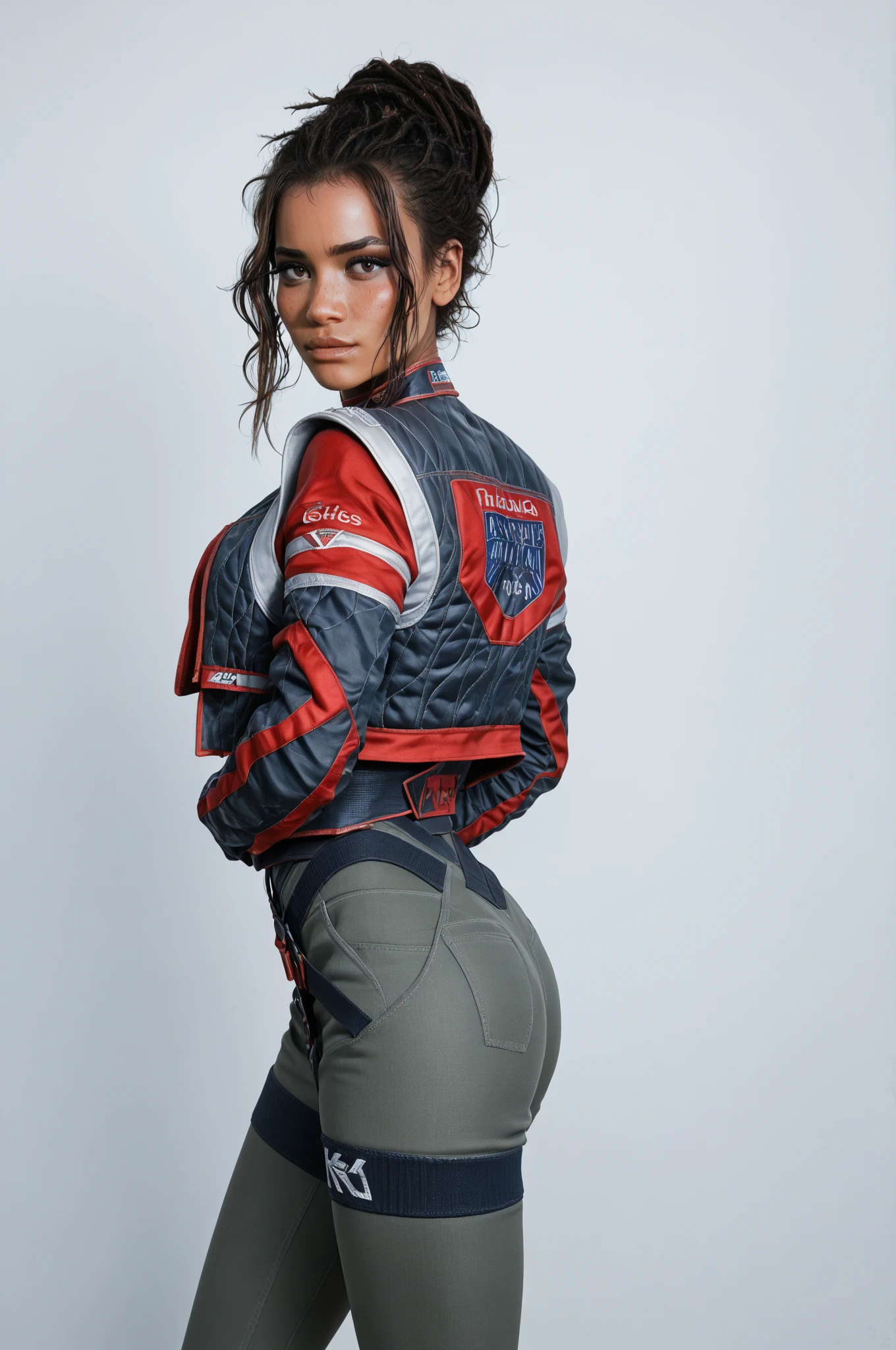 (best quality:1.5), (hyper-realistic:1.5), 35_year_old_mexican_woman, strong_toned_body, straight_short_black_haired, brown_eyed, tanned_white_skin, hitch-hiking, black_metallic_fitness_tight_tanktop, black_metallic_fitness_tight_shorts, black_boots, asphalt_road_scenery, frontside_view, body_oiled_skin, wet_hair, slender_body, (scorching_sun_scenery), 50mm_portrait_photo, (freckles_in_face)