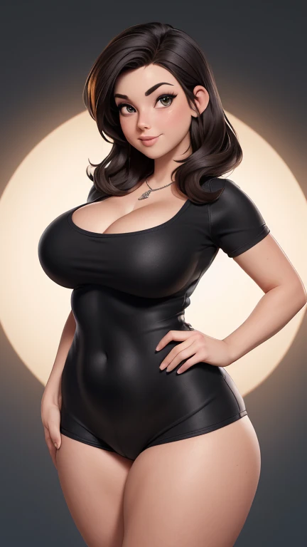 dominant girl, up stairs, dark, dominatrix, sadistic, big hair, curly hair, thick, curvy, tight dress, cute stomach