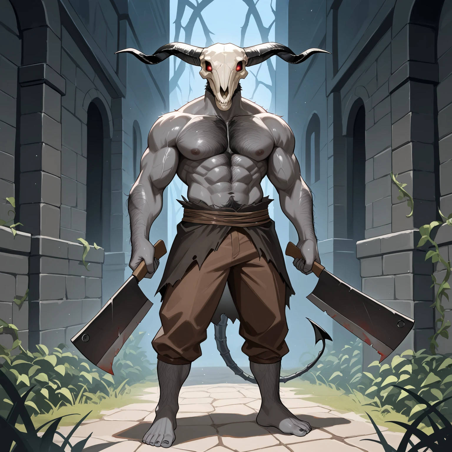 (absurdres, masterpiece, best high quality image epic artwork, high fantasy genre, carefully detailed image, carefully detailed textures, animalistic character, fantasy animal artwork, anthropomorphic, real animal features, solo animal character, full anthro animal body view)
{{((1anthropomorphic-animal: adult male minotaur: ((bull head, real bull face, bull grey eyes, black nose, bull ears, bull mouth, bull lips), (male muscular bull body, bull fur, bull arms, bull hands with five brown finger hooves), (bull strong legs, bull feet-hooves)), ((blue greek coat, blue greek shirt, blue greek pants, copper wristbands)), (bull relaxed face, responsible worker demeanor), (greek farm village, ancient greek villager houses, green grass, brown walk ways, grey cloudy sky))}}