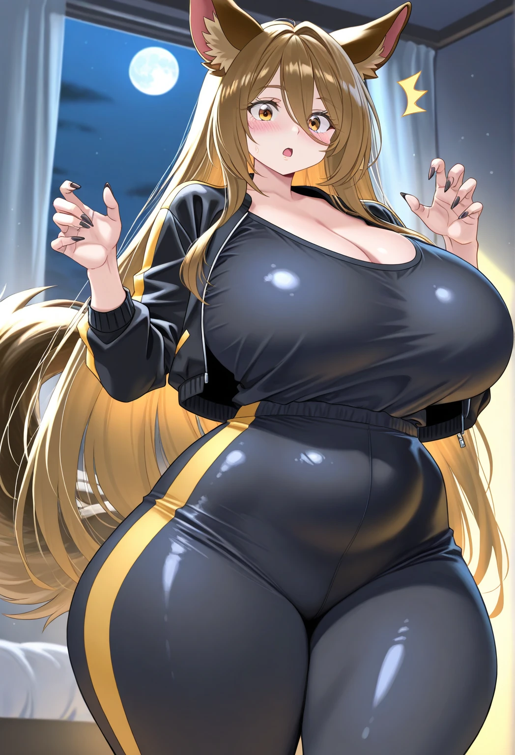 girl, cute lion doll face, Black round eyes , nice face  , Round, doll-like face, Muscular body, Yellow skin, full body