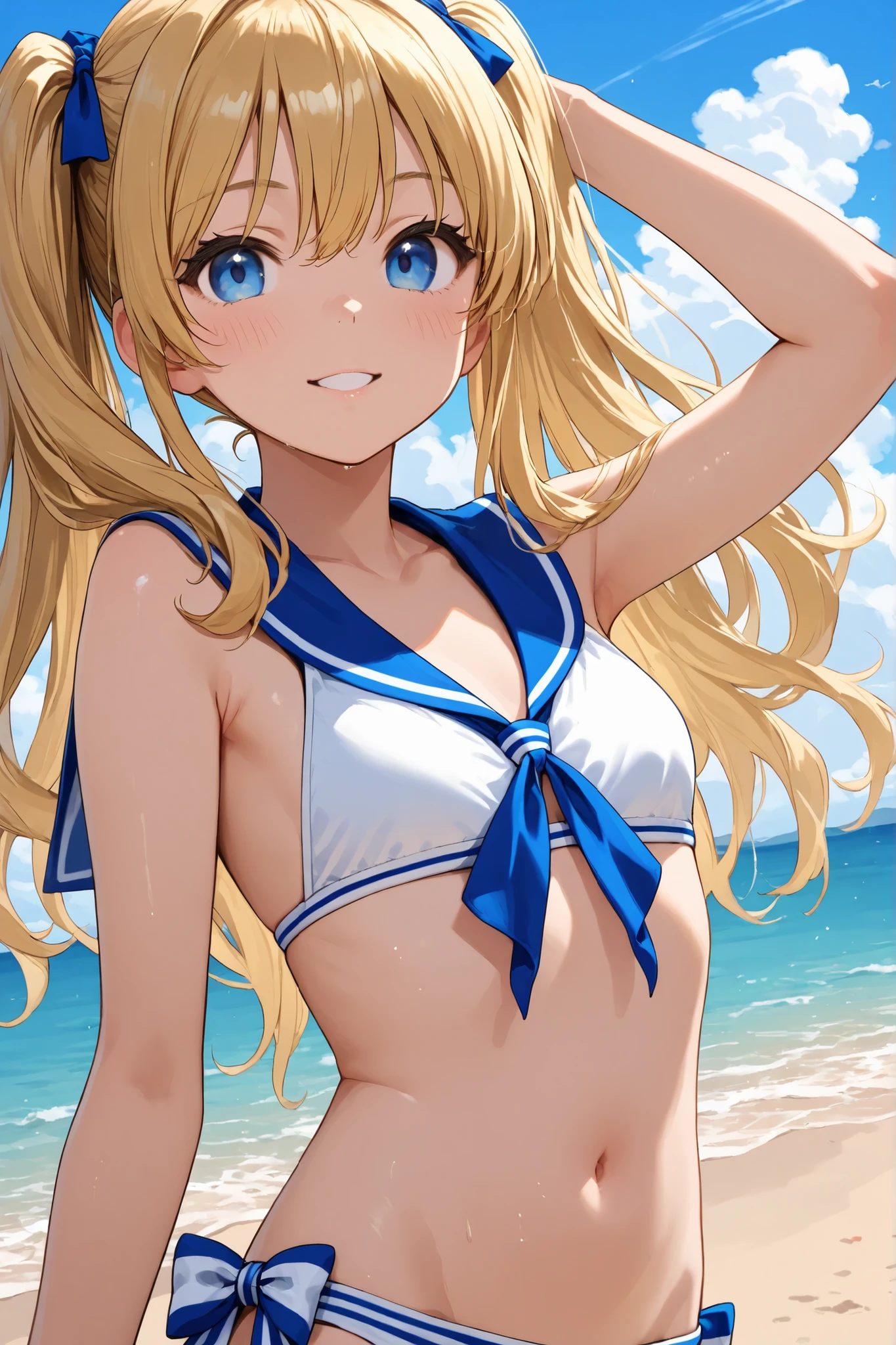(realisitic: 1.4), (masterpiece, side lights, Fine and beautiful eyes: 1.2), masterpiece*portlate、realisitic, 3D 顔, Luminous Eyes, Shiny hair, Skin falls out, 独奏、embarrassed from, (Upper abdomen), White underwear, (small tits)、blonde hair、(A Princess)