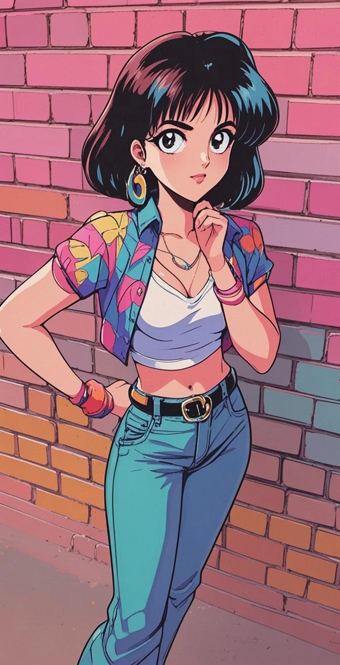 shorts, midriff, booty shorts, srfc ,<lora:srfc-v2:1>, anime absurdres illustration, drawing, (lineart:0.6), analog style, modelshoot style, portrait of woman by Flora Borsi, style by Flora Borsi, bold, bright colours, rainbow Mohawk haircut, ((Flora Borsi))