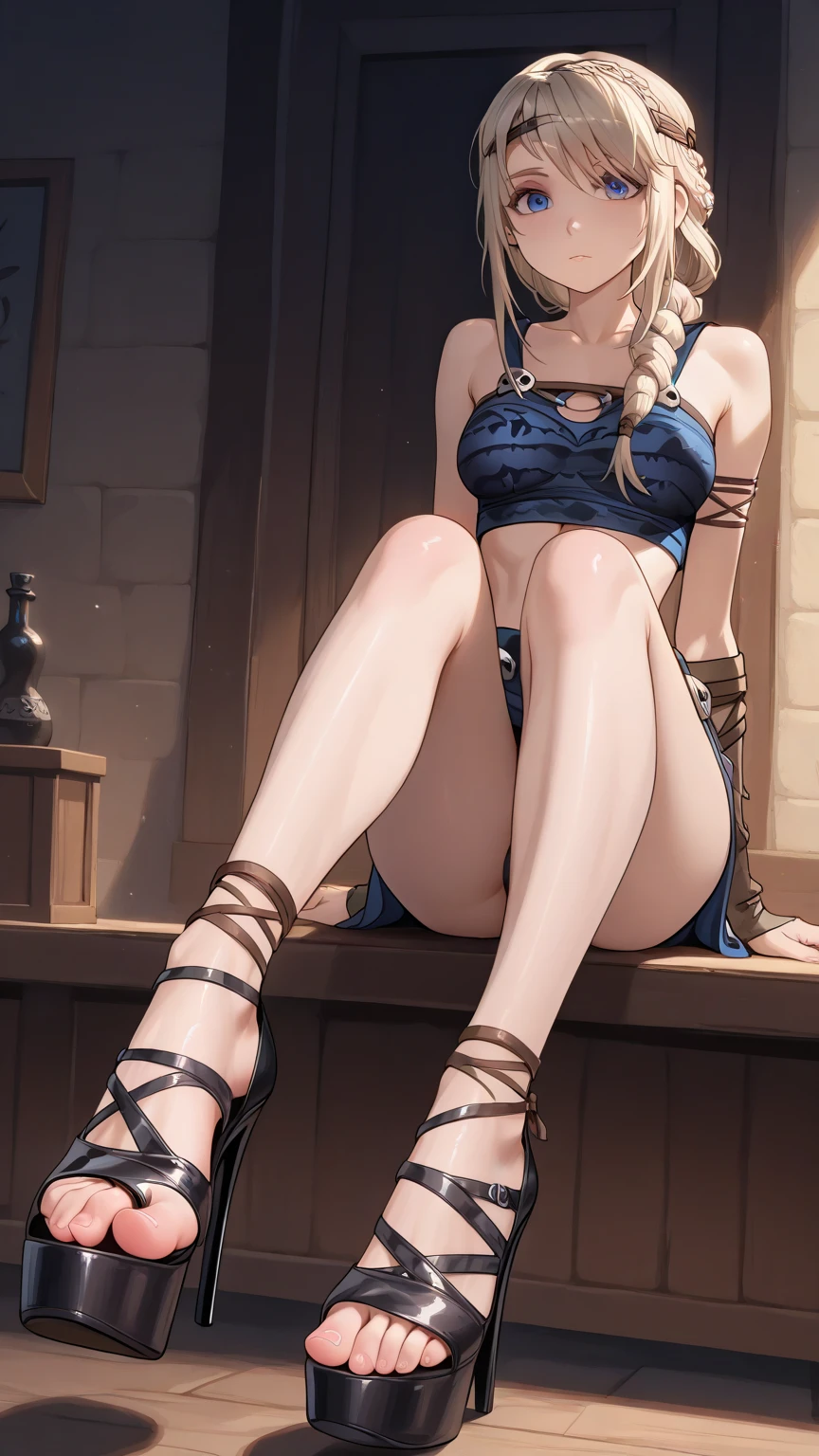 ((best quality)), ((masterpiece)), (detailed), high resolution, perfect face, perfect composition, hyperrealistic, super detailed, 8k, high quality, trending art, trending on artstation,beautiful girl charming, sleep, sexy breasts, Astride legs tied to ropes, (bondage), horny face, stimulating face, passionate eyes, passionate mouth
