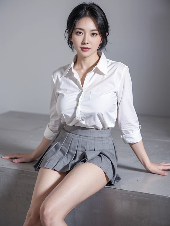 nsfw:1.2, (masterpiece:1.2), (highest quality), (Looks like a whole body:1.3) ,(super detailed), (8k, Complex), (lens 135mm,f1.8), (realistic)(black background:1.3), portrait photography,(dynamic pose),side lighting,edge lights up,best shadow,Area light source,perfect thin anatomy,perfect face shape,perfect for women,finest female body,Improves skin texture,fine cloth pattern,precise beauty,、delicate and delicate skin,highly detailed skin,pale skin,delicate hair,glowing skin,highest quality, Realistic, 8k, khd, 1 girl,Beautiful Japanese actresses in their 40s, perverted woman, (Looks like a whole body:1.3), party dress,Slut, , tight mini skirt、(open chest), uniform,visible nipples, without pants, The skirt is pulled up boldly, (legs open), bend your knees and open your legs, (bob hair, brown hair),A buttoned-up shirt flaps, looking at camera、looking at the camera、smile、Female dog