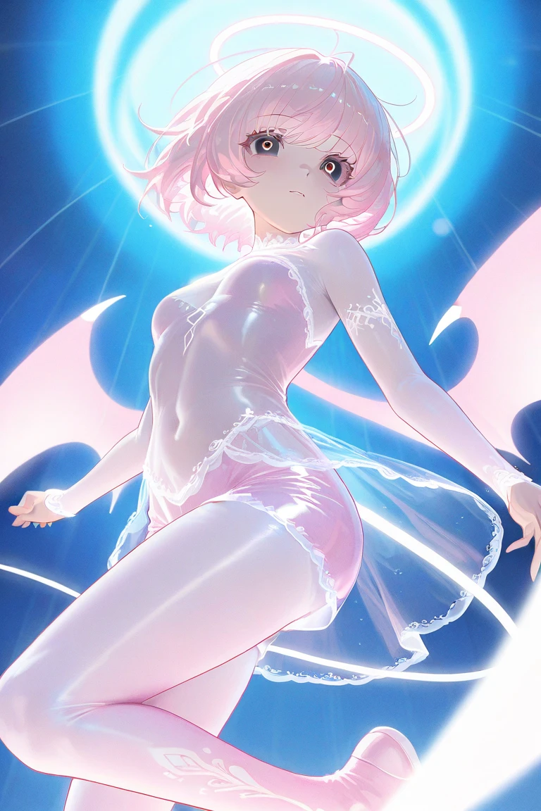 1girl, Angle from below:1.8, The girl bends forward to show off her breasts、legs apart, (Blade), (Tanned shiny black skin:1.6)、Glowing Eyes, ((Sexy evil grin)), (10 years old girl), pink hair、Twin tails、forehead、Small breasts, hat, ((((arabian white clothes, see-through)), (headband), (Areola Slip), small breasts, (jewelry)))、desert, ((sahara)), ((focus crotch)), (crotch),((foot)), ((acrobatic pose)),