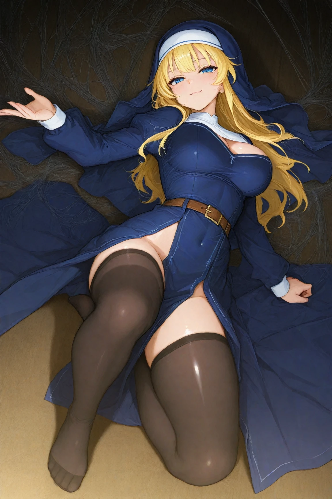 masterpiece, super fine illustration, best quality, light particles, ultra-detailed, 8K, (bright colors:1.2), young girl,[official art],[[anime styled]],[[digitalart]],sigui, nun, 20yo,young female, brown long hair, bangs, green eyes, purple cape on her head,necklace,(short torso),large breasts,, shiny skin, oily skin,navel,naked,(nude),((elect nipples)),(orgasm face),open mouth,embarrassed,ecstasy,blush, (man:1.3), (vaginal penis),(vaginal sex), hetero, (lying:1.4), (girl spread legs:1.4), (intense Sex:1.6),raise a waist (cum in pussy), sunlight, nsfw, (pov), break background church, altar