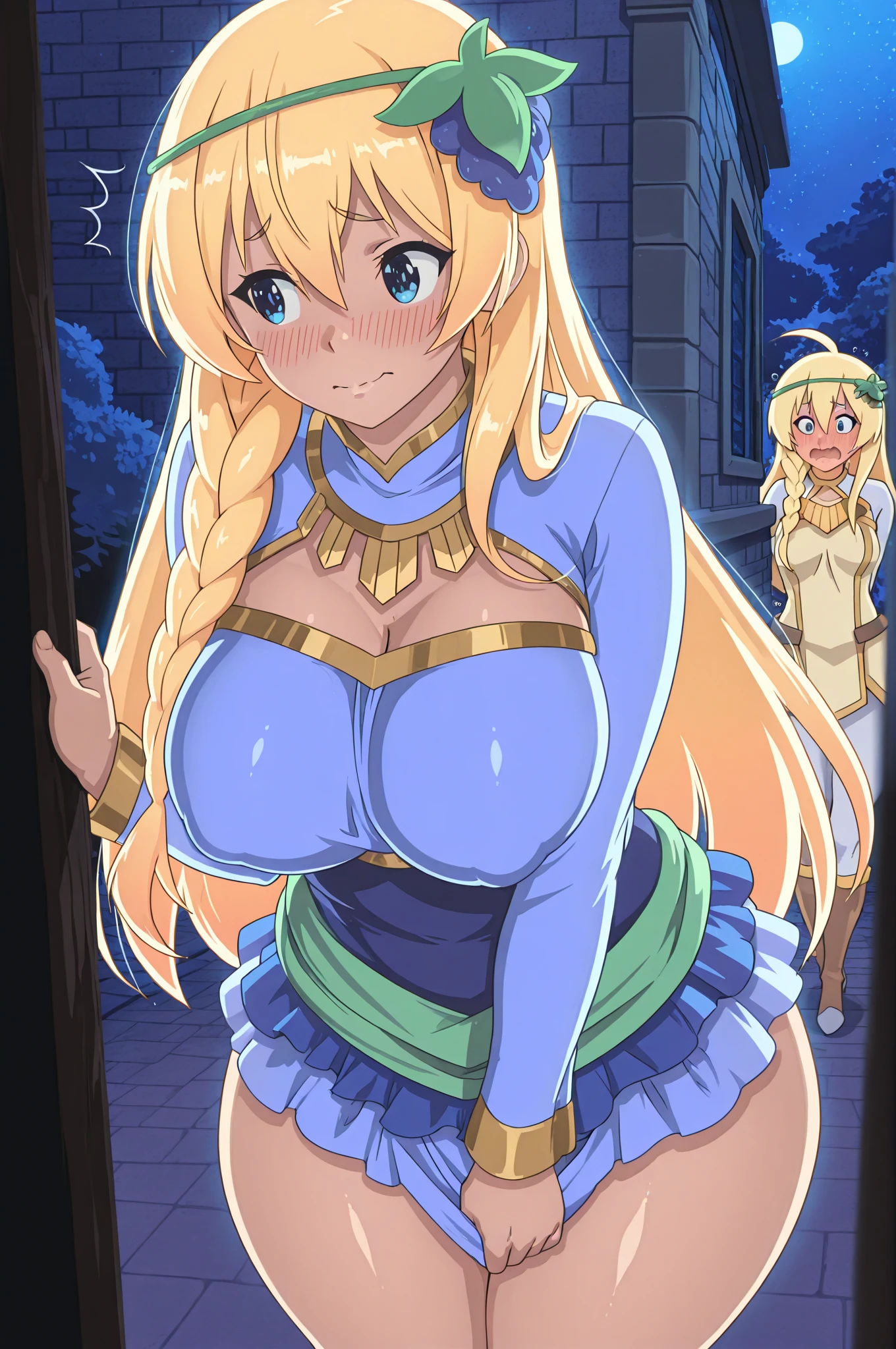 princess peach, girl with long blonde hair, blue eyes, wears a tiara on her head, wears a tiny pink bikini exposing most of her body, woman tied to the wall by chains, kidnaped woman, her hands are tied with chains to the wall of a dark dungeon, her breast is pocking out, her breasts is big and almost exposed , has a distressed face and a scared look, has a sensual body, very sexy and striking, sexy body, night scene, masterpiece, best lighting, torn small pink dress, thick body