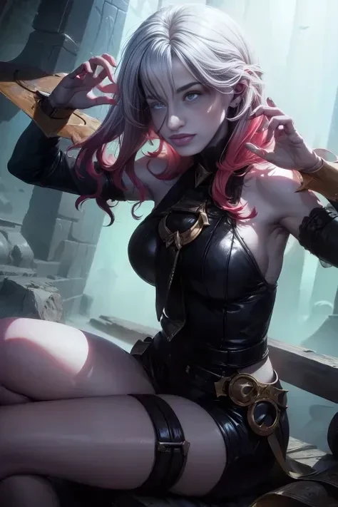 (extremely detailed CG unity 8k wallpaper),(masterpiece), (best quality), (ultra-detailed), (best illustration),(best shadow), (sharp eyeliner, eyeshadow, detailed eyes:1.1), 1girl, solo, elf girl, (sexy, beautiful woman, perfect face, shy, ashame, perfect eyes, fix eyes, green eyes), leash on collar, high heels, legs spread, night, leather purple outfit, she wear purple high heel boots, (green eyes, pink hair),detailed eyes, detaield hands, detailed face, elf woman
