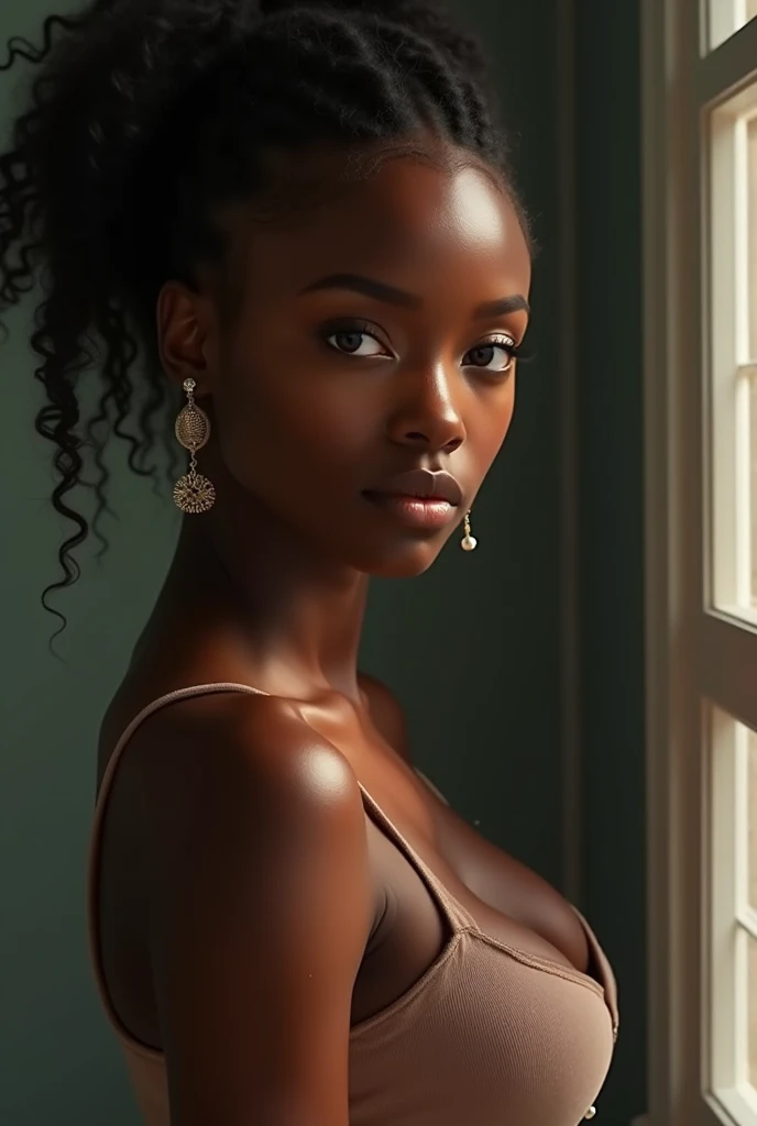 (photorealism:1.2), ((ebony )), beautiful woman, Very skinny body, Naked ((NSFW)), sitting on bed, ((full naked)), no pants, long curly hair, indoors, soft lighting, plants in background, window with sunlight, cozy room, relaxed pose, realistic, intricate details, warm colors, by Greg Rutkowski, by Alphonse Mucha, ((VERY BIG NATURAL BREAST)), big areolas, sharp nipples, very skinny butt, vagina expose, open vagina, pussy exposed, no muscular, no muscle, very skinny body
No bra, no pants, full naked body
(Never deformed iris, deformed tits, deformed pupils, semi-realistic, cgi, 3d, render, sketch, cartoon, drawing, anime, mutated hands and fingers:1.4), ((no deformed, no distorted, no disfigured tits)), ((no disfigured big tits)), ((disfigured very small tits)) poorly drawn, no extra limb, no missing limb, no floating limbs, disconnected limbs, no mutation, no mutated, no ugly, no ugly tits, no disgusting, no amputation Fat butt, no fat legs, no fat waist, ((no muscular body)), (very large tits), no extrimely large butt, ((small and medium firm breasts)), ((half body images)), ((no close vagina)), ((only larges tits)), ((no matching size tits with body)), no matching tits with body