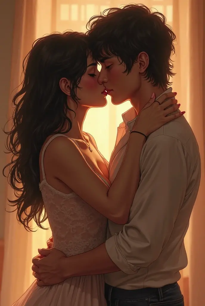 A boy is kissing a girl in a car And girl is seating on his thighs 