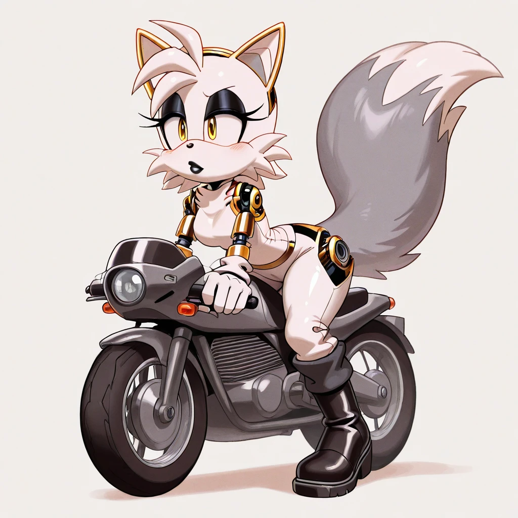 boy, cat, furry, bodyfur, bra, bottomless, gloves, boots, ride, motorcycle, helmet