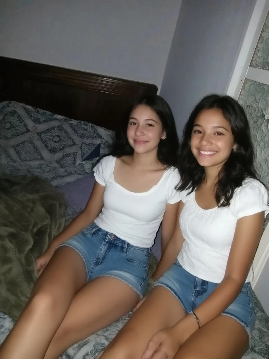 Young Latina high schooler with black hair trying on realistic women&#39;s boxers 