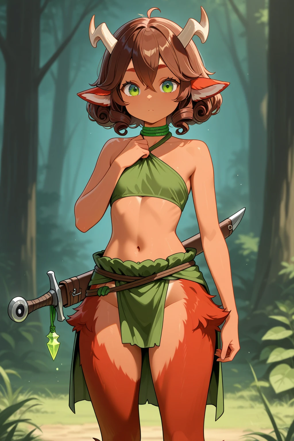 Will as a commoner, short bob (bright red) hair, brown eyes, slim body, slightly medium size-breast, slightly pointed ears dressed in a revealing cloth, personality shy, Sexy, has bikini top and long skirt, dancing in a wheat field, solo, sweat covered skin, sweat soaked hair, detailed hands, high delicate defined details, sharp focus, looking at viewer