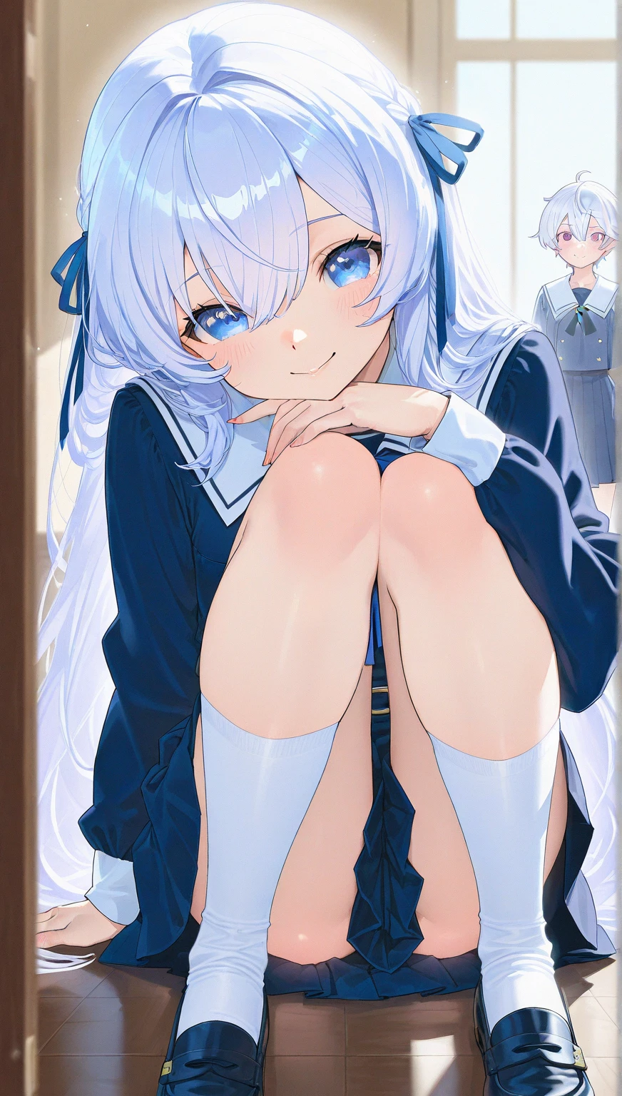 6 years old girl,,best quality, expressive eyes,perfect face,full body,very long hair,shining eyes,blue maid clothes lift,embarrassed,kindergarten body, kindergarten, cafe,cat ears ,cute,kawaii, heart spawn,bell,standing, chino kafu, chino,pussy,panty pull,pussy juice,sweat,heat,from under view