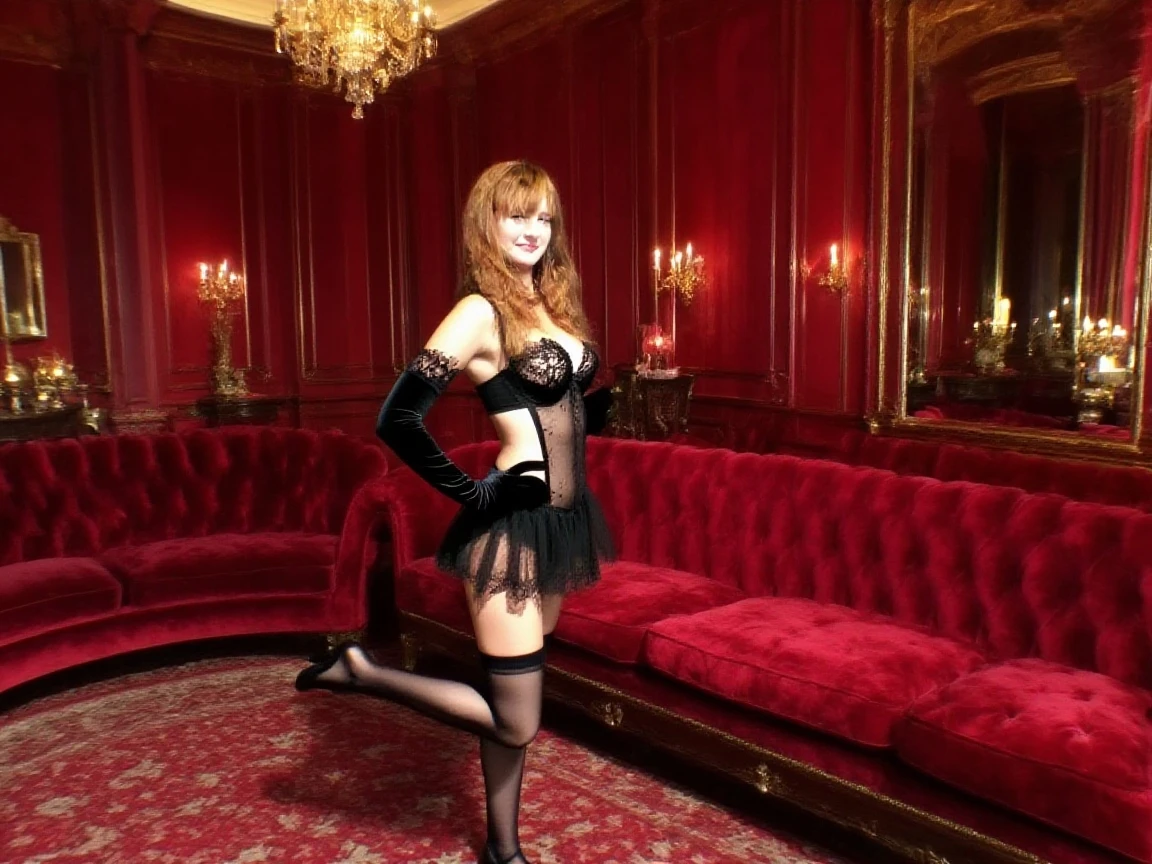 At the velvet ropes of Griffith's iconic Observatory, all eyes are magnetized to the ethereal strawberry blonde floating across the black carpet in sculptural organza layers that billow behind her in the breeze, skimming curves adorned in arabesque diamond vines, smiling, flirting, enormous tits, hourglass shape