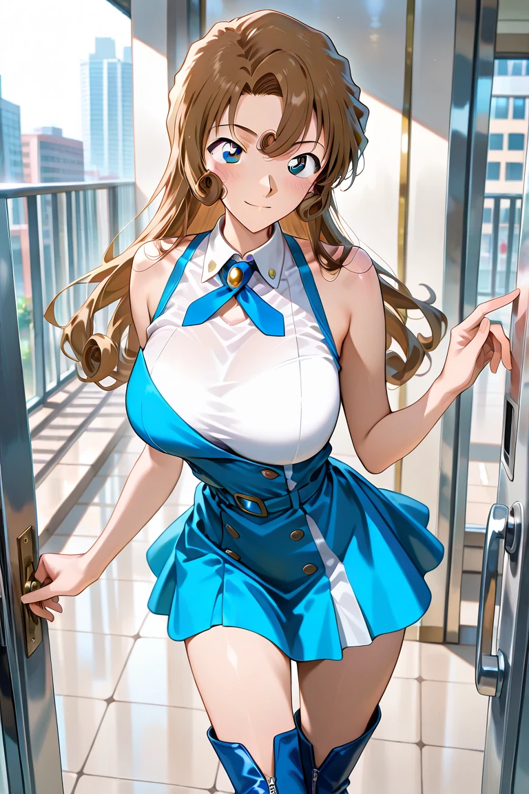 masterpiece, best quality, misaka_mikoto, brown eyes, looking at viewer, casino background, solo, small breast, upper body, , smile, close_mouth, ((standing)), lens flare abuse, thicc, onegirl, 1girl, nice ass, sexy pose, one girl, camel toe, bunny girl, body suit, playboy, pantihose, bunny ears, latex, one suit, white suit, golden bunny suit, bunny girl, thicc suit, blue pantihose, blue legs, blue leggings