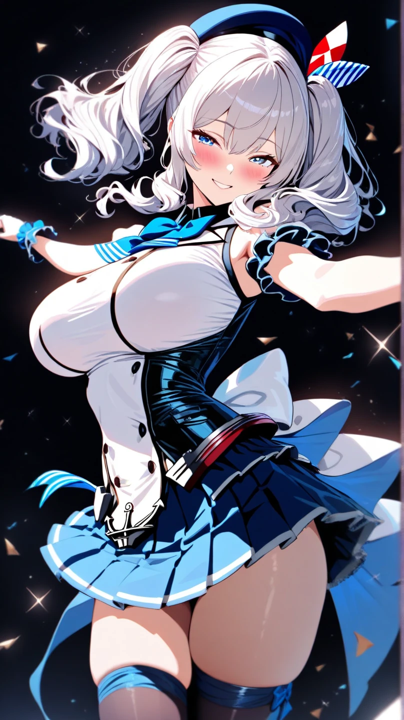 Ultra-high resolution, 8k,high quality,(((low length,、Young Girl、Magical girl、Ultra Mini Skirt,Twin tails,Gray Hair))),(Diagonal angle),(、glowing、iridescent light,soft shadow,Anime Painting,thin line drawing),One Little Woman,(((Big Breasts、Super big breasts、Symmetrical breasts))),