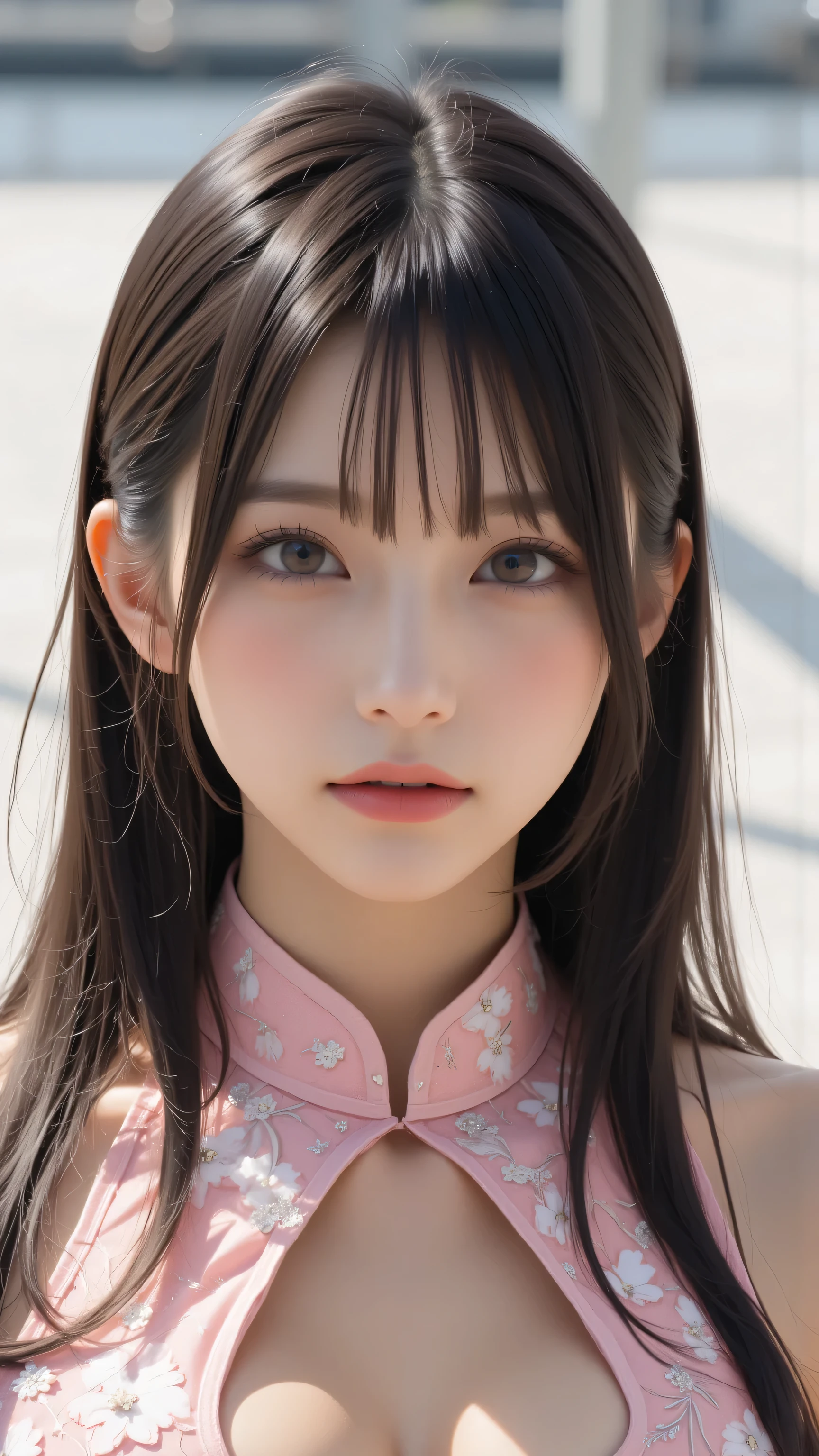 32K, masterpiece, top quality, (beautiful Korean women) with a slender figure、unusually big, plump breasts, ((black hair)), long black hair, cute Japanese idol, Korean idol, Japanese woman, only daughter, cute Japanese girl, forced smile,thighs、garter belt、
In a bright modern room. She is wearing an elegant style cheongsam. There is a slit on one side, revealing a faint glimpse of her chest. ((Big ass, big ass)),((Thong under a Chinese dress, M-shaped legs)), Thong, saggy big breasts, saggy breasts,Slip areola,<big boobs、[huge breasts、 Saggy Breasts、covered nipples, huge natural breasts, Areola Slips,