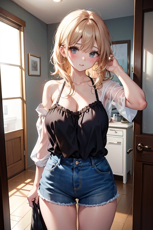 1girl, solo, luminedef, cleavage, (glowing red eyes)
BREAK (off-shoulder shirt, shorts, jewelry, pendant:1.2),
BREAK full bodyesbian,Standing on the ground,Slim,long leges,Stand up straight,nothing background,Slim,extra long leg,A sagging breast,arms behind back,
BREAK ((top quality, 8k, masterpiece: 1.3, ultra hd, high quality, best quality, high definition, realism)), sharp focus: 1.5, Beautiful woman with Slim body, (perfect hands, perfect anatomy),