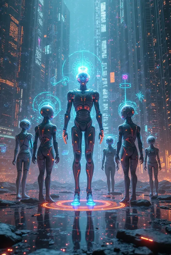 robots with universe music and image distortion