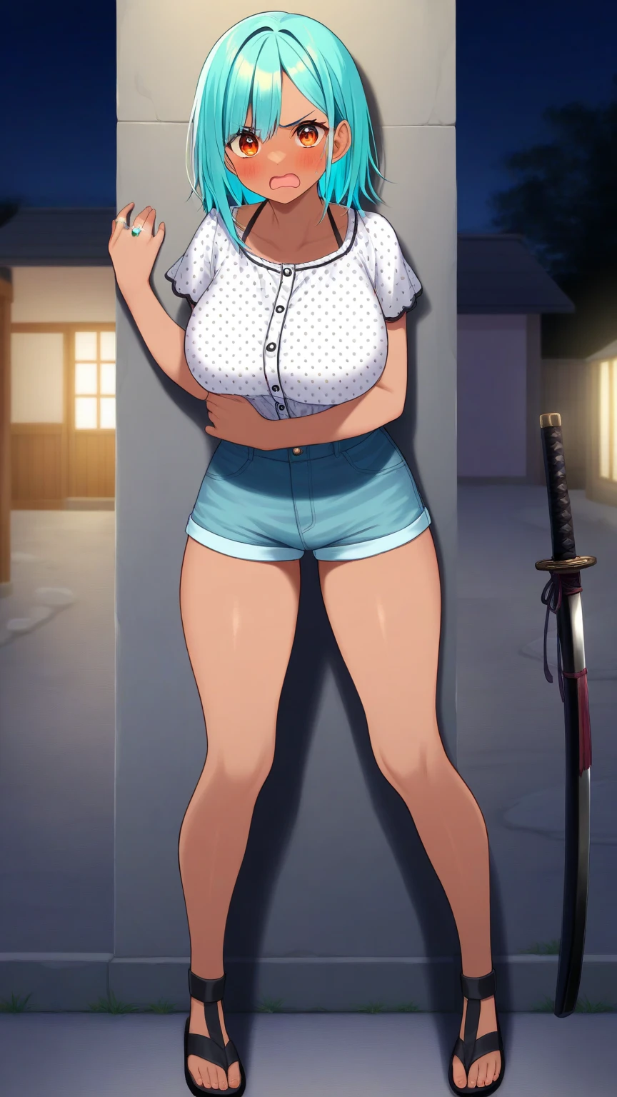 Slender and sexy woman,Black thigh-high boots,Beige jean shorts,In the forest zone,A lot of semen,Chained,Crucifixion,Put your hands behind your back,Folded ponytail,suspension,