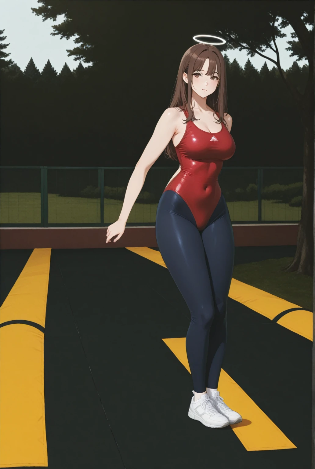 best quality, insanely detailed, nino nakano, breasts, blush, looking at viewer, cheerful eyes, arousal, long sleeve leotard, highleg leotard, athletic leotard, tight leotard, pussy, full body, spread legs, masturbation, nsfw, roof top background, airwalking, pussy line