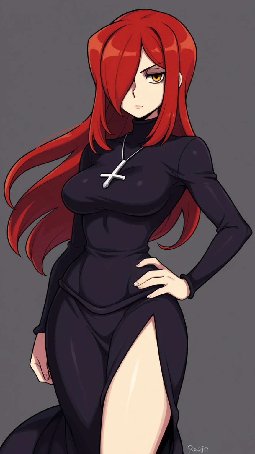 1 girl,wearing a large shirt that reaches the thighs, a jacket, written ´´Harl´´ on it,with a seductive look, and dashing smile.,Gothic style., vibrant colors