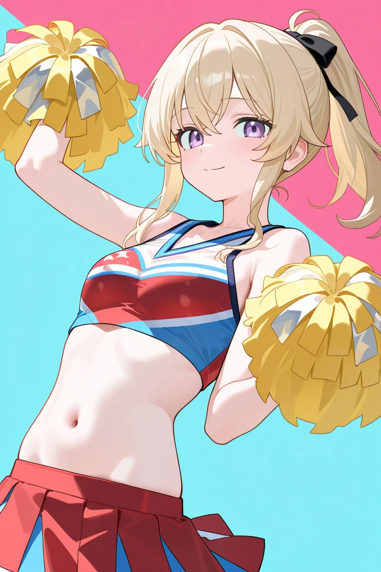 (masterpiece), (highest quality), (figure), (Very detailed), (High resolution), (8k), Perfect Anatomy, Disorganized, One Girl, (Kagamine_Also), (Vocaloid), short hair, Hair Clip, blush, (blonde), very cute girl, small, young, delicate, Attention to girls, cute, she, smile, Best moment, , blue eyes, Bright Eyes, Vivid eyes, cute, Are standing, Thighs, Waistline, Being spoiled, Innocent, i love you, Love Viewer, Beautiful Skin, Beautiful body, cute face, delicate arms, Boyfriend's gaze, Vivid eyes, Neat, barefoot, Looking up, blush, Sensual, Provocative, whole body, Seductive, Detailed skin texture, Intricate details, Very detailedな顔, Beautiful Eyes, heart, Cheerleader, Y-shaped splits, pom-poms, support,