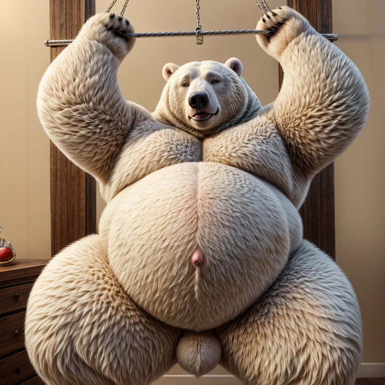 Fat Huge Daddy Furry Grizzly bear Big huge chunky Belly and large chunky body and big furry Belly sitting on the sofa wearing shorts Turn around and showing his huge bubble butt cheeks 