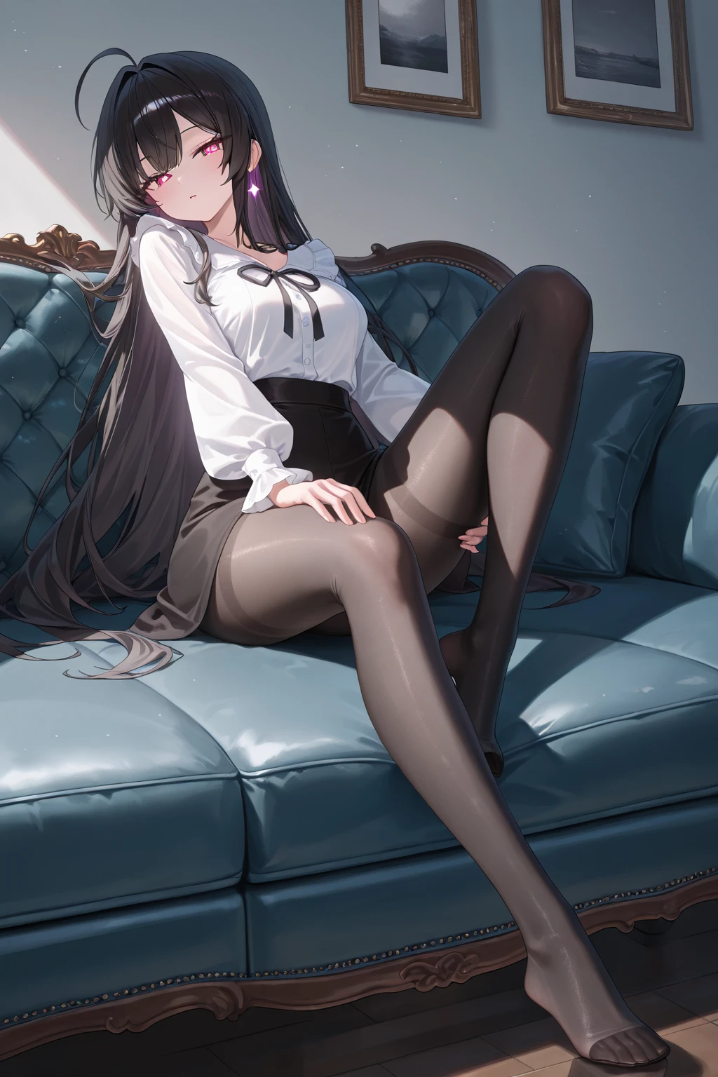 Mature and slender body shape１Japan of people１６Year old girl、独奏、Long brown hair that is slightly disheveled、Full body from head to leg、Composition from slightly below、Standing facing the front、small tits、High school girl in underwear、Black tights、White bra、white  panties、Black pantyhose、(Black_pantyhose):1.2)、Show white panties through stockings、Wearing black pumps、Bedrooms、inside in room、during daytime、blushing、looking at the viewers、Panchira、Composition from the front、watching at viewers、Slender feet、Slender thighs、White panties are visible