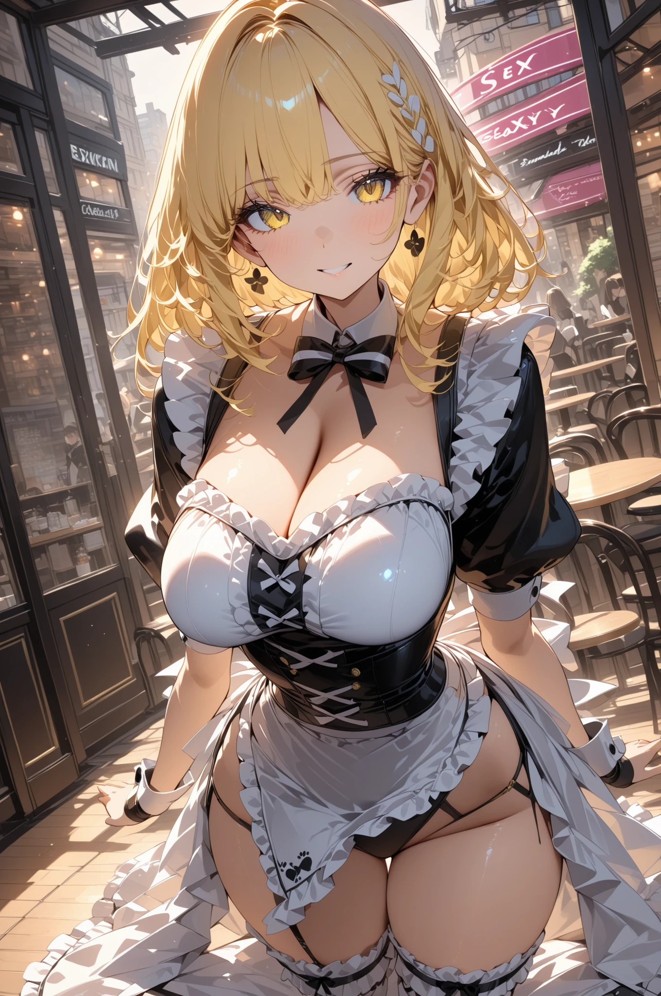 ((Upper Body:1.5, Breast augmentation:1.5, profile:1.5, close:1.5, walk), (Realistic, Realistic: 1.37), (masterpiece, Highest quality: 1.2),(Big Breasts:1.5)、 (Ultra-high resolution: 1.2), (RAW Photos: 1.2), (Sharp focus: 1.37), (Face Focus: 1.5), (Extremely clear images:1.3), (Shot with Nikon), (Ultra Definition CG Integrated 8k Wallpaper: 1.2), (Beautiful Skin: 1.2), (White skin: 1.3), (Hyper Sharp focus: 1.5), (Ultra Sharp focus: 1.5), (Beautiful cute face:1.3, Taiwan actress face:1.3), (Highly detailed background, Detailed Background: 1.3), A photo of a very cute and beautiful woman, (actress), Professional attire, (22 years ago: 1.1), Portrait of a Girl, Upper Body image, Front view, The composition is symmetrical, (Studio Lighting: 1.3), (Movie Light: 1.3), (Backlight: 1.3), Dim lighting, Full body lighting, break, ((Looking straight at you, Put your arms behind your back, Stylish pose:1.3)), break, (光沢のあるブロンドのthin髪: 1.37, Twin tail hairstyle:1.37), Dark brown eyes, Beautiful Eyes, Princess Eyes, ((Blonde:1.3)), bangs, Hair between the eyes, thin, Abdominal muscles, perfect Abdominal muscles, (Big Breasts;1.47, Cleavage:1.27), (thinウエスト: 1.15), (Detailed beautiful girl: 1.4), (Breasts pressed together, View Audience, (Wearing a Gothic Lolita dress:1.3, Gothic Fashion:1.5)), alone, Lips parted, Red lips, (Glowing Skin), Sweat, (Detailed night view background:1.2), (A light smile:1.37, closed mouth:1.37), ((Perfect female body)), (Upper Bodyイメージ:1.3), Frame Head, Perfect Anatomy, Perfect Proportions, 8.5 Life-size, expensive, Face Focus, Ultra Realistic Photo, Ultra-sharp images, Ultra-detailed images,