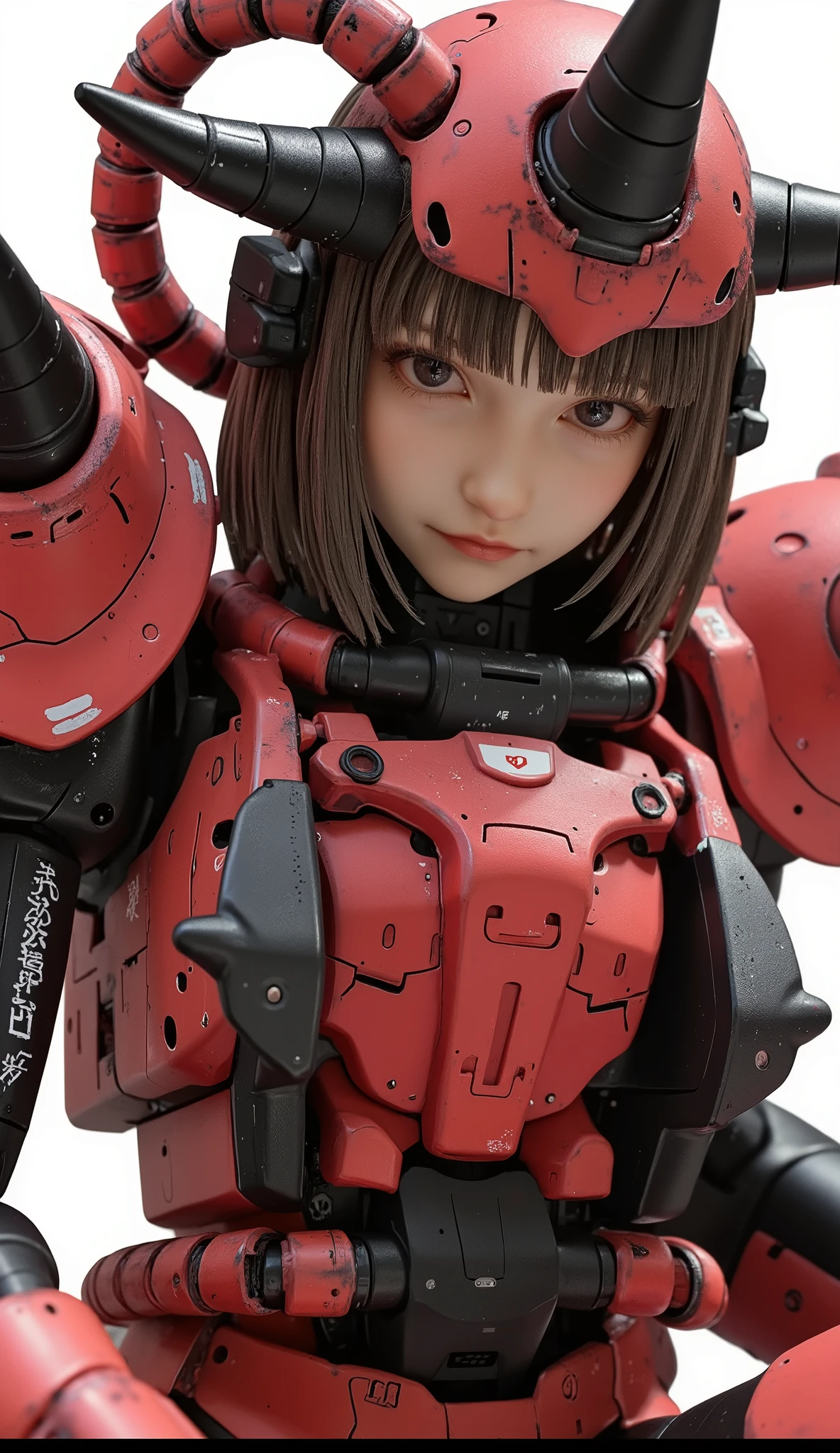 1girl,solo,Bishoujo ,Android,middle hair, Brown Hair Color,whole body,Armored from shoulders to hands,Armored from thigh to toe,The body color is white and red,(Chibi Character:1.3)


