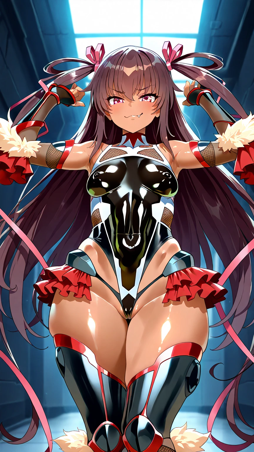 8K,highest quality,masterpiece, High resolution, ,(highest quality:1.1), (masterpiece:1.4), (absurd:1.0), portrait, 1 girl、Mizuki Yukikaze, flat tits ,skinny, crucifixion,hair ribbon, black leotard, perfect finger,thigh boots,(((prison))),((inside the cage)),(prisonの中),(prison), beautiful arms, bare arms , spread arms,