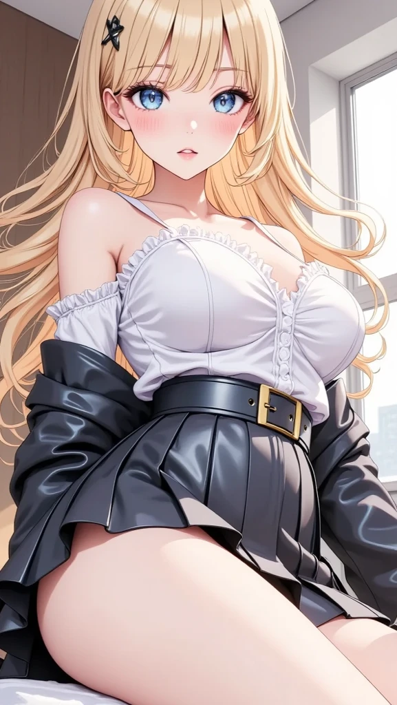 masterpiece, best quality, realistic, 1man, mature female needs to cum, quiet and charming young ,wet transparent blouse no bra, big pussy lips,hard nipples, hard clit, big juicy camel toe((huge big perfect breasts))deep cleavage , pinching nipple( extremely horny, big Clit poking panties ), closed mouth, portrait, extremely detailed face, ((dark grey eyes)), ((medium length wavy blonde hair)), [thin eyebrows],